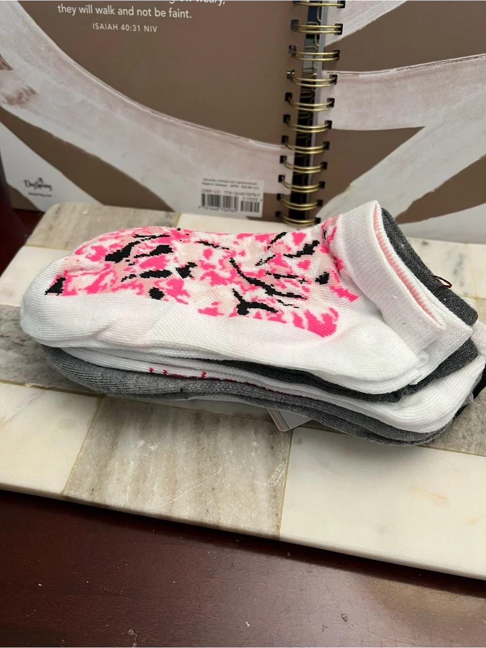 Justice No-Show Sock Pack in White, Gray, Black with Pink Accent